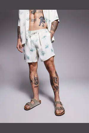 ASOS Naturfarvede mellemlange shorts med blomstermønster i satin - Del af sæt-Neutral