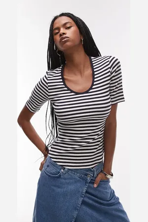 ARKET Ribstrikket T-shirt-top i jersey med dyb og rund hals