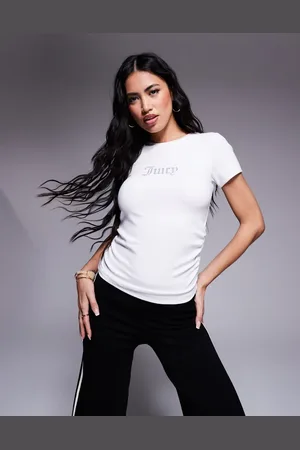 Juicy Couture Og rynket T-shirt med rhinstenslogo