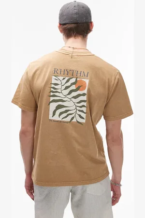 Rhythm Lysebrun og kortærmet T-shirt med bregneprint i vintagestil-Neutral