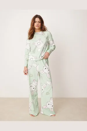ASOS Grønt pyjamassæt med kaninprint og langærmet top samt bukser