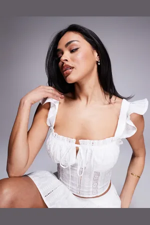 Love Triangle Milkmaid-croptop med broderier - Del af sæt