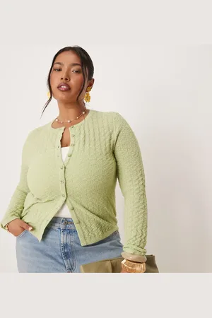 ASOS ASOS DESIGN Curve - Salviegrøn strikket cardigan med rund hals og sømdetaljer