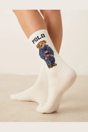 Ralph Lauren Cremefarvede sokker med bjørnemotiv-Hvid