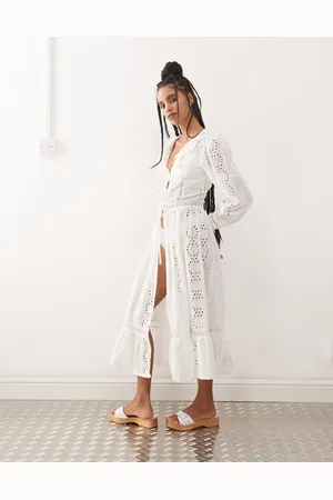 Reclaimed Strandkåbe med bindebånd foran i broderie anglaise