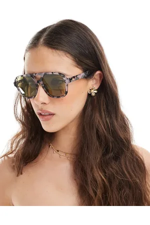 Aire Whirlpool - Oversized aviator-solbriller med skildpaddemønster og gule glas