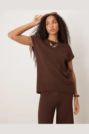 ASOS Chokoladebrun T-shirt i strik med nistret tekstur - Del af sæt