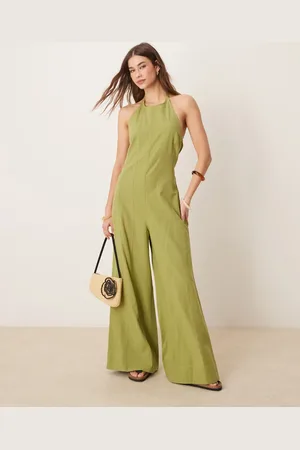 ASOS Salviegrøn jumpsuit med vide ben og halterneck samt syningsdetaljer