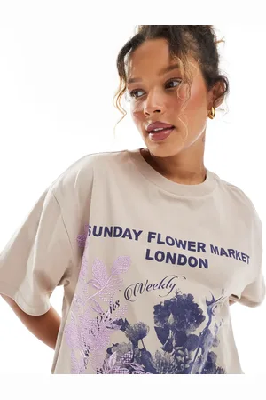 ASOS Oversized T-shirt med broderet grafik med blomstermarked-Brun