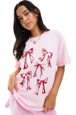 Miss Selfridge Pink oversized T-shirt med sløjfeprint