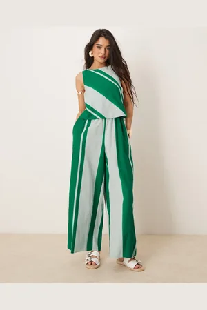 ASOS Grøn- og hvidstribet jumpsuit i to lag med åben ryg-Multifarvet