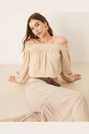 ASOS Offshoulder-top med ballonærmer i krølstof-Neutral