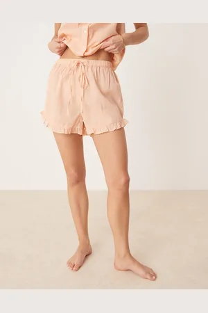 Luna Ferskenfarvede pyjamasshorts med flæsekant - Del af sæt-Lyserød