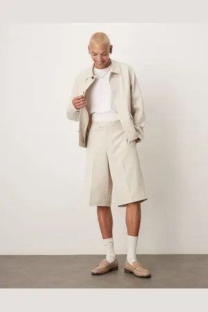 ASOS Elegante og bermudashorts i twill med elastisk talje - Del af sæt-Neutral