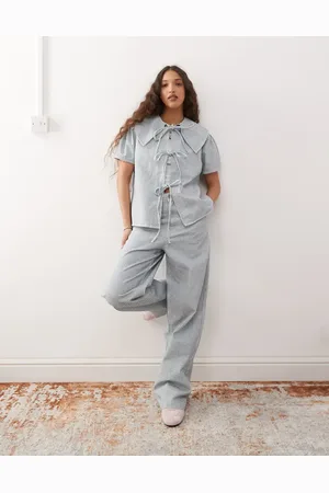 Reclaimed Posede jeans med vide ben og lyseblå nålestriber - Del af sæt