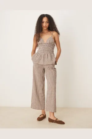 ASOS Brune bukser med brede ben og gingham-tern