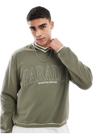 ASOS Oversized olivengrøn sweatshirt med firkantet pasform og v-hals