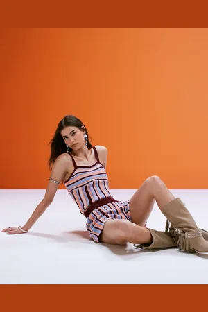 ASOS Hæklet og strikket bralette med multifarvede striber - Del af sæt-Brun