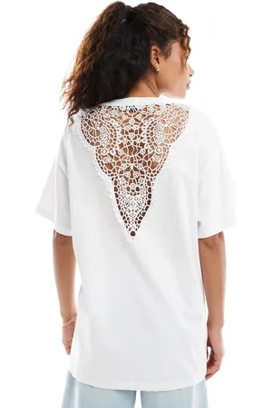 Miss Selfridge T-shirt med blondeindlæg på ryggen