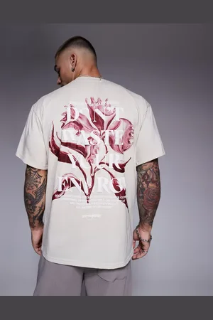 Sixth June T-shirt med botanisk print på ryggen-Neutral