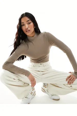 ASOS Langærmet bodystocking med rullekrave i -Hvid