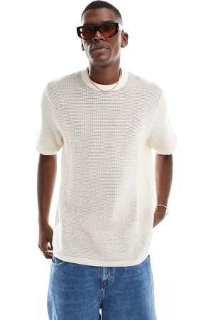 JACK & JONES Hæklet T-shirt med beige/grønne striber-Hvid