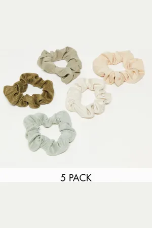 KITSCH Pakke med 5 assorterede scrunchies med struktur - -Grøn