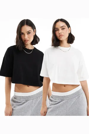 Miss Selfridge Pakke med 2 cropped T-shirts i sort/hvid-Multifarvet