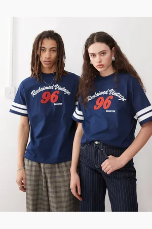 Reclaimed Unisex - cropped smal T-shirt med grafisk college-print i firkantet pasform