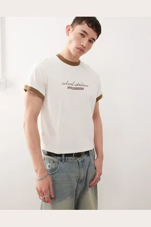 Reclaimed Hvid og cropped ringer-t-shirt med firkantet pasform og brandgrafik