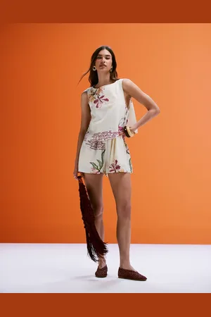 ASOS Playsuit i to lag med åben ryg og særligt print-Multifarvet
