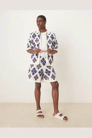 ASOS Oversized og strikkede shorts med blåt aztekermønster - Del af sæt