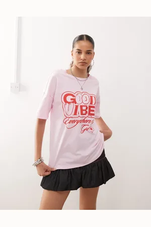 Noisy May Lyserød oversized T-shirt med 