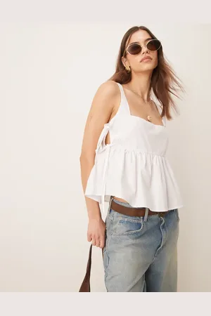 ASOS Hvid babydoll-tanktop med bindebånd i siderne-Brun
