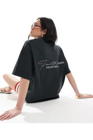 4th & Reckless Oversized T-shirt med print på ryggen i koksgrå syrevask
