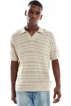 Only & Sons Beige polo med sænkede skuldre og hakudskæring i halsen i hulstrik-Grøn