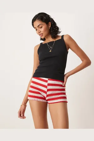 ASOS Hæklede mikroshorts med røde/hvide striber-Multifarvet