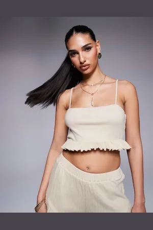 ASOS Cami-croptop med flæsekant i krølstof - Del af sæt-Neutral