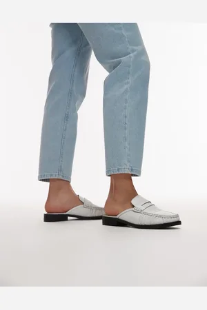Topshop Anna - Hvide flade mules i læder