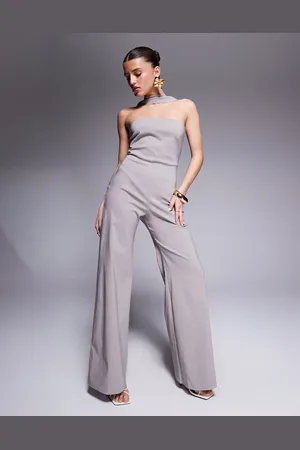 Vesper Gråbrun bandeau-jumpsuit med choker-detalje-Neutral