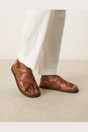 ASOS Gyldenbrune sandaler i læder med krydsende remme