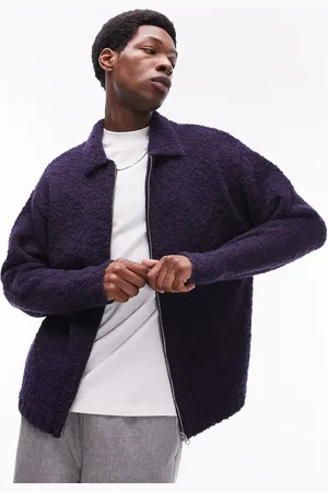 Topman Strikket cardigan medog gennemgående lynlås i bouclestrik og alpaka