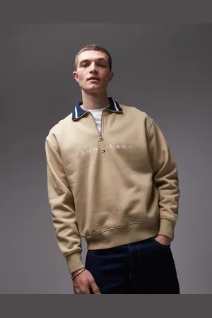 Tommy Hilfiger Beige sweatshirt med halv lynlås og lineært logo