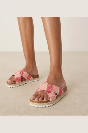 ASOS Wide Fit - Jessica - Pink espadrille-mules i raffia med krydsende remme og striber-Multifarvet