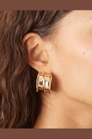 Accessorize Ocean Waves - Brede guldfarvede hoop-øreringe med bølget design