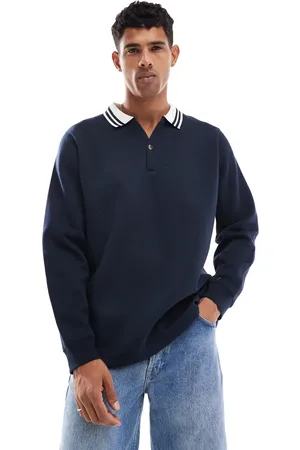Brave Soul Afslappet polo-sweatshirt med krave med kontrasterende kanter