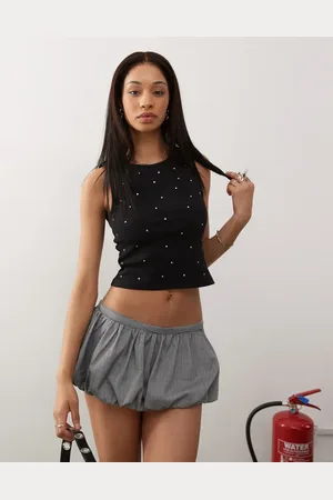 Noisy May Ribstrikket tanktop med rhinsten