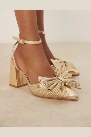 Be Mine Sierra - Guldfarvede pumps med hæl og sløjfedetalje i satin