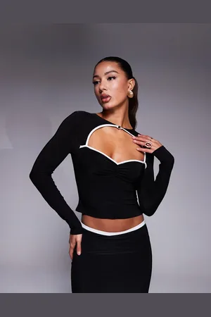 ASOS Tætsiddende top med udskæring og kontrastkant samt lange ærmer - Del af sæt