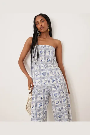 ASOS Løstsiddende bandeau-top med blåt skalprint - Del af sæt